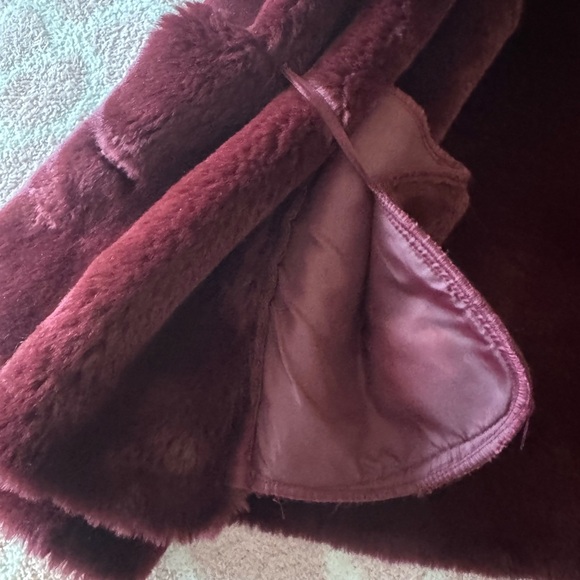 Coaco New York womens burgundy coat faux fur lined trim size S. - Picture 9 of 13